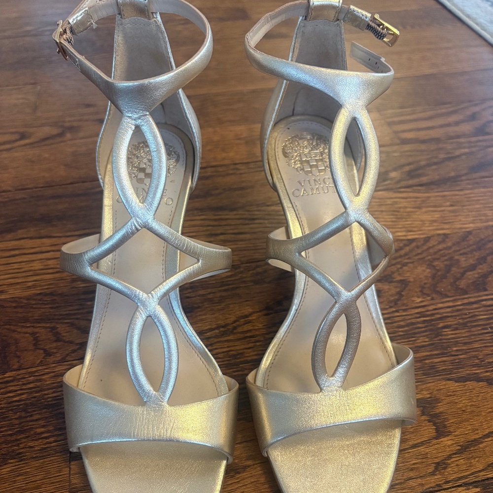 Vince Camuto-Women's Payto Leather High-Heel Sandals- Gold, Size 8